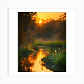 Sunrise Over The River Art Print