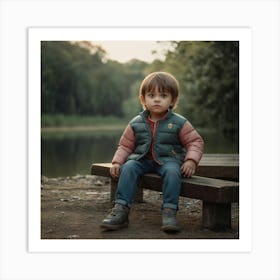 Little Boy Sitting On A Bench Art Print