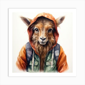 Watercolour Cartoon Tahr In A Hoodie 2 Art Print