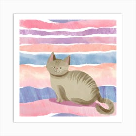 Cat On A Striped Background Art Print