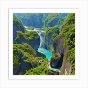 Beautiful View Of A Waterfall Art Print