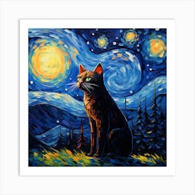 Starry Night Cat 2 Art Print