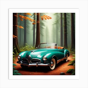 Classic Car In The Forest Art Print