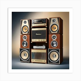 A Highly Detailed, Ultra High Resolution Illustration Of A Vintage, Old School Pioneer Stack Sound System And Speakers 3 Art Print