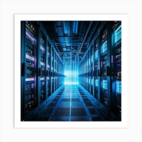 Advanced Data Center Interior Cabling Meticulously Organized In Vibrant Colors Rows Of Servers Wit (7) Art Print