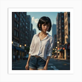 Asian Girl In The City Art Print