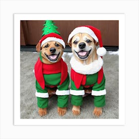 2 Dogs In Christmas Costumes Art Print