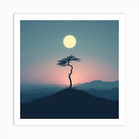 Lone Tree At Sunset Art Print