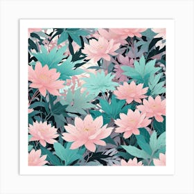 Pink Lotus Flower Seamless Pattern Art Print