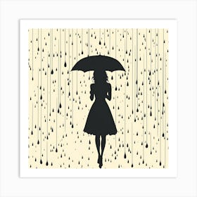 Girl With Umbrella In Rain 1 Art Print