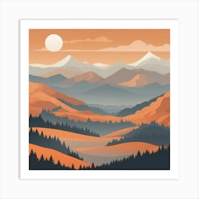 Misty mountains background in orange tone 12 Art Print