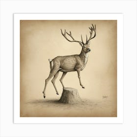 Deer Standing On Stump Art Print