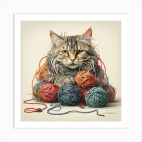 Cat With Yarn 4 Art Print