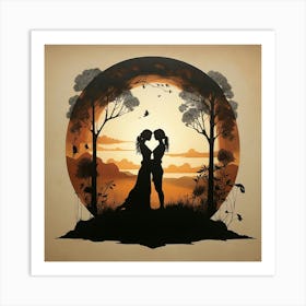 Silhouette of lovers 1 Art Print