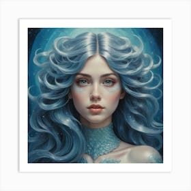 Blue Haired Girl 2 Art Print