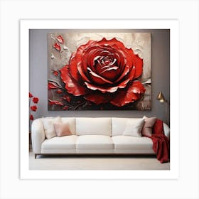 Large red rose flower Art Print