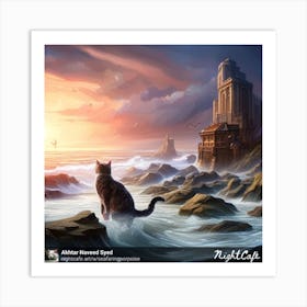 Cat Playing In Sea Art Print