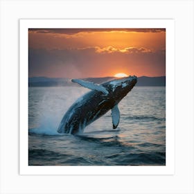 Humpback Whale Breaching At Sunset 29 Art Print