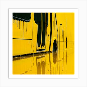 Yellow Bus In The Rain Art Print