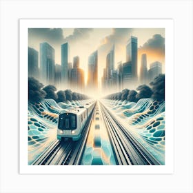 Futuristic Train And City Skyline Art Print