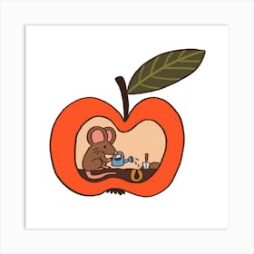 Tiny Mouse Gardener Planting Apple Seed Art Print