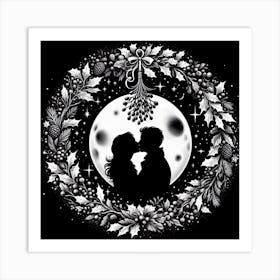 Couple Kissing On The Moon Art Print