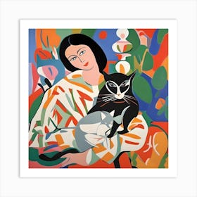 Cat And Woman Matisse Style Art Print