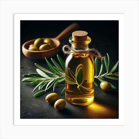 Olive Oil Bottle On Dark Background Art Print