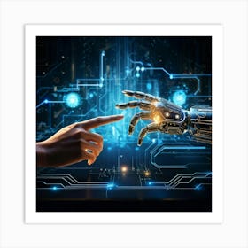 Abstract Concept Art Depicting A Fusion Of Humanity And Artificial Intelligence Where A Human Finge Art Print