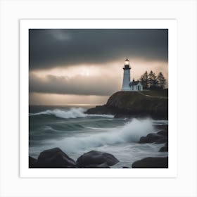 Lighthouse At Dusk Landscape Art Print