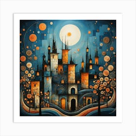 City At Night Cubism with abstract elements Art Print Art Print