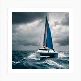 Catamaran Sailing In Rough Seas Art Print