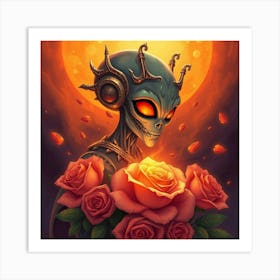 Alien King And Roses Art Print