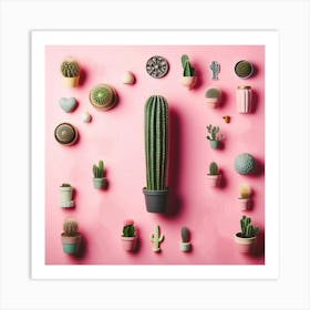 Cactus On Pink Background Art Print