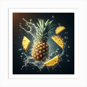 A Pineapple with Water Splash 2 Art Print