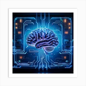 Abstract Illustration Of A Human Brain Replete With Circuit Lines And Integrated Chips Elements Rep (4) Art Print