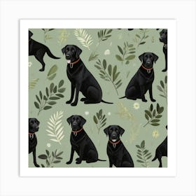 Lifelike Vision Black Labrador Dog Sage Green Art 2 Art Print