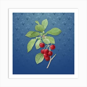 Vintage Cherry Botanical on Bahama Blue Pattern n.2013 Art Print