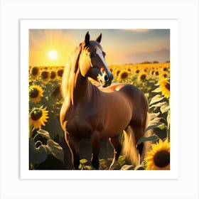 Horse In Sunflower Field 20 Art Print