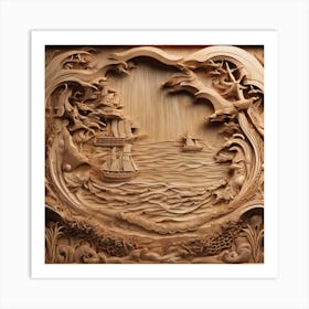 21039 Wooden Sculpture Of A Seascape, With Waves, Boats, Xl 1024 V1 0 Art Print