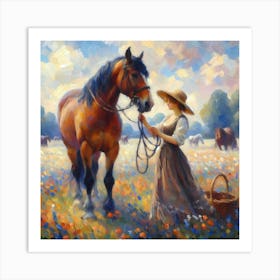 Girl And A Horse 1 Art Print