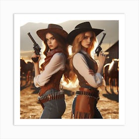 Duel 3/4  (beautiful female lady cowgirl guns old west western standoff fight dead or alive) Art Print