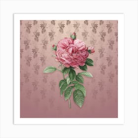 Vintage Giant French Rose Botanical on Dusty Pink Pattern n.0452 Art Print