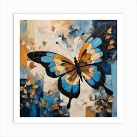 Decorative Butterfly in Blue and Cream III Art Print