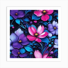 Purple And Blue Flowers Art Print