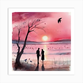 Couple At Sunset Art Print