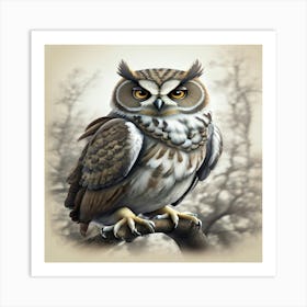 Owl On A Branch Art Print