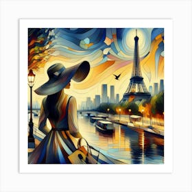 Abstract Art French woman in Paris 2 Art Print