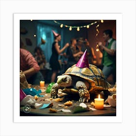 Tortoise In The Party Looking Embarrassed And Ashamed Of His Actions (1) Art Print