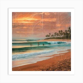 Surfers At Sunset 1 Art Print